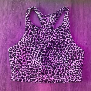 Outdoor Voices Grey and Black Leopard print Crop Top Sports Bra EUC! Size small